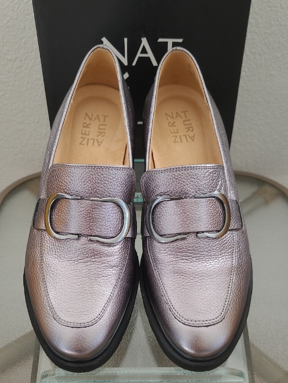 Naturalizer Somerset Metallic Pewter/Silver Platform Loafers